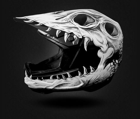 Drawing on helmet on Behance Bones Reference, Green Motorcycle Helmet, Custom Bike Helmets, Helmet Graphics, Custom Helmet Paint, Custom Helmet Design, Bike Helmet Design, Helmet Drawing, Cool Bike Helmets