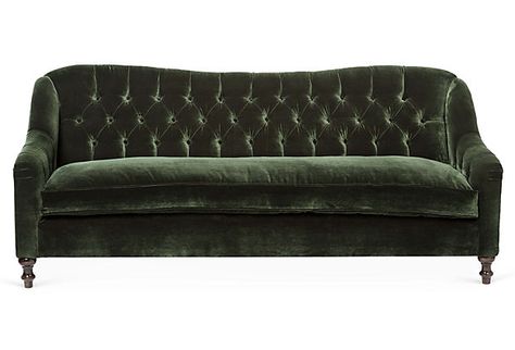 Waverly 86" Velvet Sofa, Forest $2899 I love a velvet sofa! Mine has held up so well! Green Velvet Couch, Tufted Couch, Velvet Tufted Sofa, Green Velvet Sofa, Velvet Couch, Settee Sofa, Tufted Sofa, Velvet Sofa, Sofas And Chairs