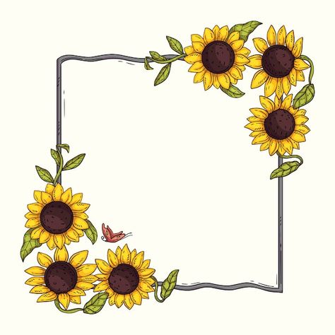 Sunflower Border Design Drawing, Sunflower Boarder Design, Sunflower Border Frames, Project Background Design, Sunflower Border Design, Box Border Design, Border Design Flower, Sunflower Picture Frame, Sunflower Graphic Design