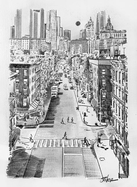 City Drawing Sketches Cityscapes, Big City Drawing, City Drawing Sketches, Loui Jover, City Sketch, Perspective Drawing Lessons, The Big City, City Drawing, Small City