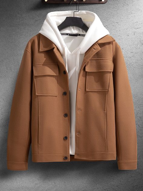 Camel Casual Collar Long Sleeve Fabric Plain Regular Embellished Non-Stretch  Men Outerwear Sweater Outfits Men, Mens Wool Coats, Overcoat Men, Minimalist Fashion Men, Mens Casual Dress Outfits, Men Stylish Dress, Guys Clothing Styles, Jackets Men Fashion, Cool Outfits For Men