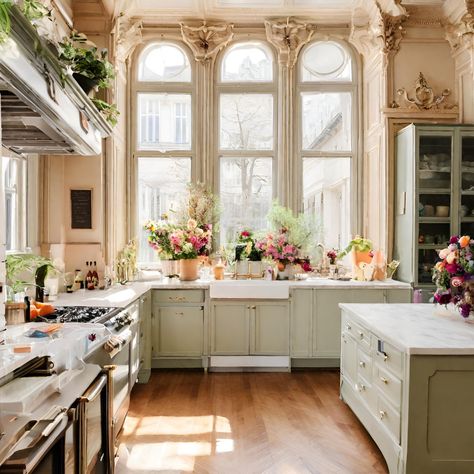 Modern Parisian Apartment Kitchen, Parisian Cafe Kitchen, Parisian Apartment Aesthetic Kitchen, Parisian Cafe Aesthetic Interior, Artsy Parisian Apartment, Paris Kitchen Aesthetic, Parisian Apartment Plants, Parisian Kitchen Decor, Parisian Kitchen Design