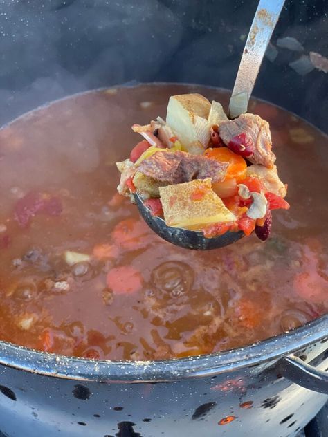 I’ve recreated a recipe that was frequently made by Old Cookie for the cowboys out on the trail from about 1870-1890. The meat and vegetables would change from time to time, depending on what Cookie had on hand or could find in the wild, but it was always good. Ken Rollins Recipes, Cowboy Kent Rollins Recipes, Kent Rollins Recipes, Seafood Bisque Recipe, Cast Iron Skillet Recipes Dinner, Cowboy Food, Cowboy Stew, Kent Rollins, Canned Hominy