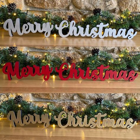 Merry Christmas Freestanding Wooden Signs, Festive Home Decorations, Mantelpiece Christmas Decoration Sign, Choice of Colours Laser Cut Word Decor, Christmas Words, Colour Chart, Christmas Shop, Home Decorations, Christmas Signs, Banners Signs, Last Minute Gifts, Christmas Shopping