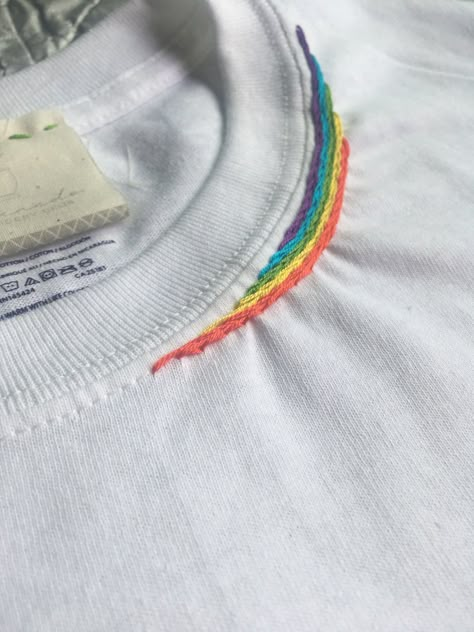 Buy Embroidered T-shirt Rainbow Crewneck Shirt Hand Embroidered Online in India - Etsy Hand Embroidered Tshirt, Minimalist Tshirt Design, Tiny Shirts, Expressing Myself, Clothing Embroidery, Minimalist Clothing, I Love Summer, Embroidery Tshirt, Embroidered Polo Shirts