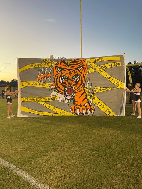 Run Out Banners For Football, Beat The Tigers Football Signs, Class Banners Ideas Homecoming, Football Run Through, Run Through Banners, Cheer Run Through Signs Football, Football Banners Run Through, Run Through Signs Football, Football Run Through Signs