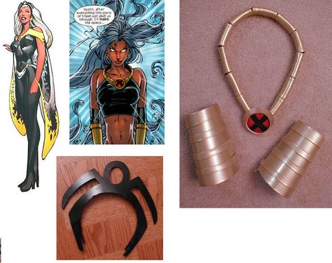 Some accessories I made out of plastic and metallic vinyl. View my online prop gallery here: Want to learn about prop and armor construction? Visit my prop and armor blog! Storm Xmen Diy Costume, Amelie Costume, X Men Cosplay, Storm X Men, Gifts For Tennis Players, Storm Costume, Storm Cosplay, Storm Xmen, Storm Marvel