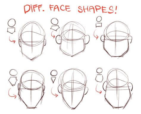 Face Types Shape Drawing, Head Shapes Sketch, Drawling Templets Face, Male Face Structure Drawing, Male Face Shape Drawing Reference, Basic Head Shape Drawing, How I Draw Heads Tiktok, Head Structure Reference, Head Shape Drawing Reference