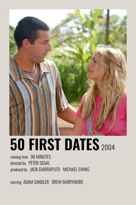 Adam Sandler Movies, Romance Movie Poster, Polaroid Movie Poster, Romcom Movies, 50 First Dates, Most Paused Movie Scenes, Movie Card, Girly Movies, Film Posters Minimalist