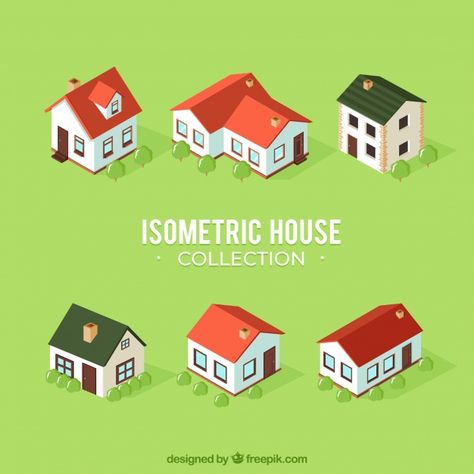 House collection of six in isometric style Free Vector Isometric House Illustration, Isometric Village, House Isometric, Isometric Architecture, Building Isometric, Isometric House, Affordable Housing Illustration, Isometric Cutaway, Isometric Building