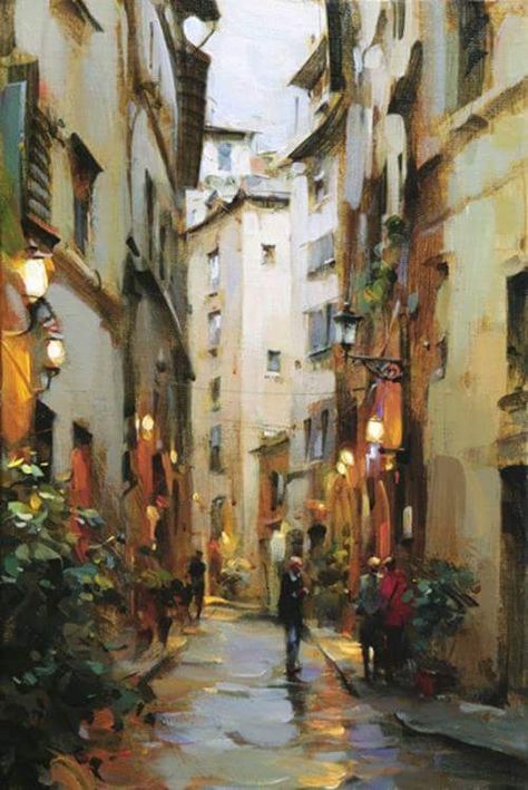 Dimitri Danish, Dmitri Danish, Italy Painting, City Painting, After The Rain, Beautiful Painting, Cityscape Painting, Pablo Picasso, Urban Landscape