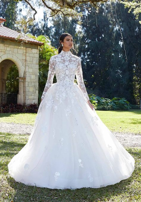 Princess Bridal Gown, High Neck Wedding Dress, Full Tulle Skirt, Neck Wedding Dress, Womens Wedding Dresses, Tulle Ball Gown, Bridal Fashion Week, Wedding Dress Trends, Long Sleeve Wedding