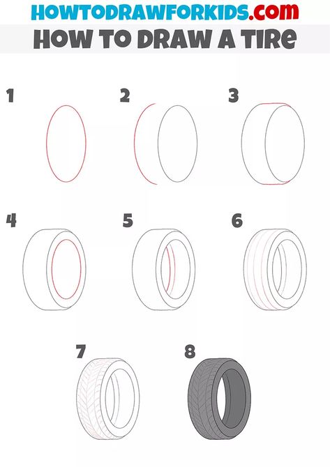 How to Draw a Tire - Easy Drawing Tutorial For Kids Tire Drawing, Tyre Drawings, Drawing Car Step By Step, How To Draw A Race Car Step By Step, Drawing Black Background, How To Draw Monster Truck, Small Easy Drawings, Car Drawing Easy, Draw Cars