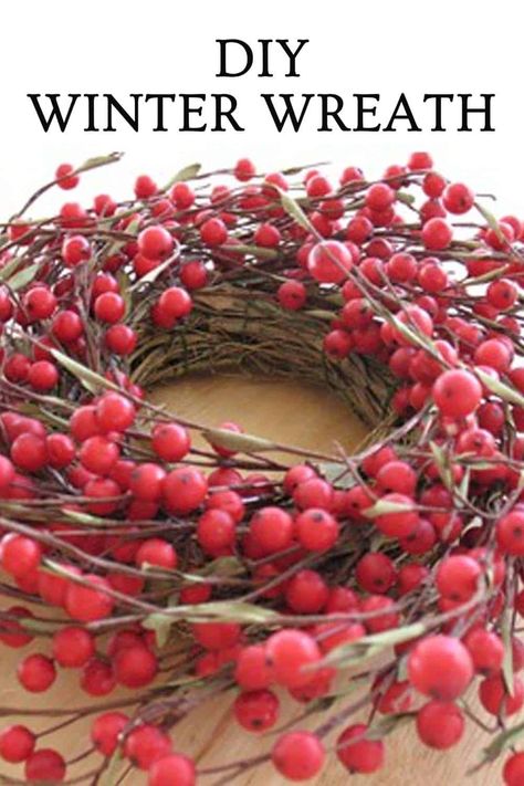 Winter Berry Wreath Winter Berry Wreath, January Wreath, Diy Winter Wreath, Red Berry Wreath, Jars Snow, Simple Holiday Decor, Winter Wreath Diy, Easy Christmas Wreaths, Fairy Jars