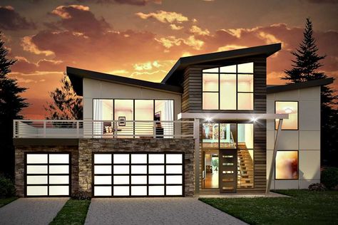 These 5 Gorgeous Homes are Worth Moving Long Distance Two Story House Plans, Best Modern House Design, Modern Style House Plans, Interior Minimalista, Contemporary House Plans, Two Story Homes, Best House Plans, Modern House Plans, Mid Century Modern House