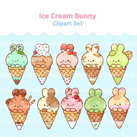 Brighten Your World with Kawaii Clip Art Animals Cute Ice Cream Drawing, Cute Bunny Clipart, Ice Cream Cute, Ice Cream Clipart, Creative Clips Clipart, Bunny Clipart, Puppy Portraits, Cute Ice Cream, Kawaii Clipart