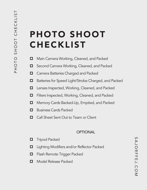 Prep For Photo Shoot, Photography Checklist Photo Shoots, Photo Shoot Checklist, Photographer Checklist, Types Of Photoshoots, Starting Photography Business, Photoshoot Checklist, Starting Photography, Beginner Photography Camera