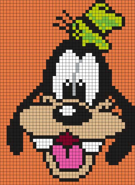 Goofy Perler Bead Pattern / Bead Sprite                                                                                                                                                      More Crochet Graphs, Disney Cross Stitch Patterns, Graph Crochet, Graph Patterns, Art Perle, Motifs Perler, Pixel Crochet, Bead Sprite, Tapestry Crochet Patterns