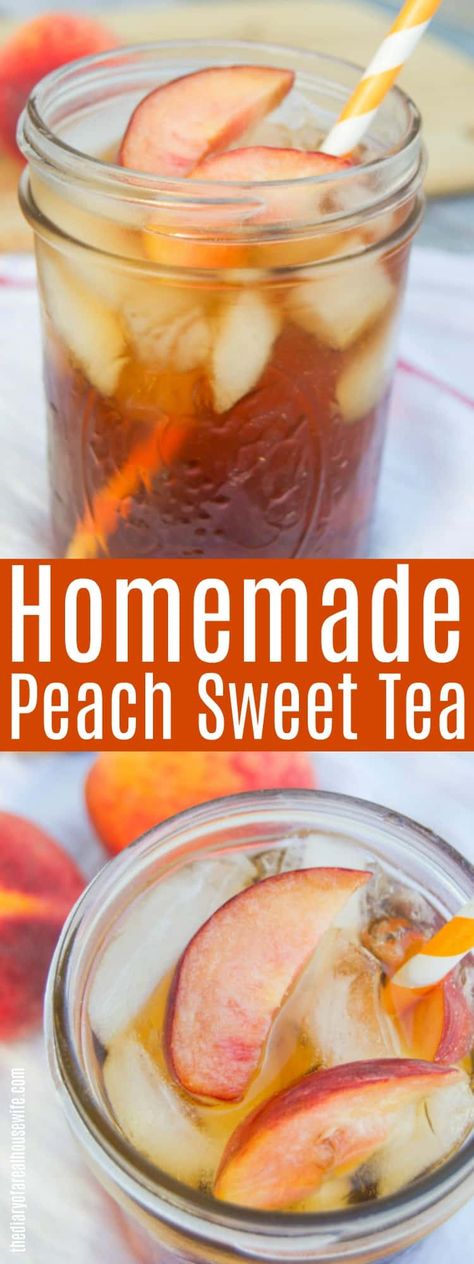 Flavored Tea Recipes, Peach Sweet Tea, Peach Tea Recipe, Summer Drink Recipe, Sweet Tea Recipes, Fun Summer Drinks, Tea Drink Recipes, Peach Ice Tea, Homemade Tea