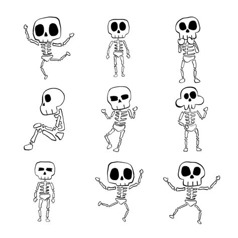 Vector illustration set of Halloween Skeleton cartoon line on white background. Skeleton Cartoon Drawing, Cute Skeleton Drawing, Stylized Skeleton, Haunted House Project, Skeleton Cartoon, Cartoon Skeleton, Skeleton Drawings, Scary Pumpkin Carving, Skeleton Tattoos