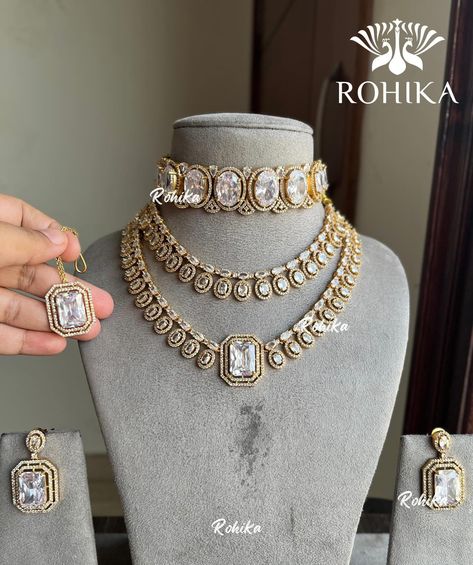 High quality American diamond necklace set ❤️❤️ DM for prices , shipping free within India . Product code on website : MEER . 🌟To place an order DM or whatsapp us on +916280926290 OR 🌟Buy it directly on our website www.rohikastore.com. Search for the product with the keyword “MEER” . . . Follow @jewellery_by_rohika for more designs.❤️ . We ship worldwide 🌍 . We customise happiness 💞 . . Ordering procedure : - Make payment through Gpay, phonepe or bank transfer (net-banking) - Share payme... American Diamond Necklace Set, American Diamond Necklaces, Diamond Necklace Set, Colour Combination, American Diamond, Gorgeous Jewelry, Bank Transfer, Jewellery Collection, Bridal Sets