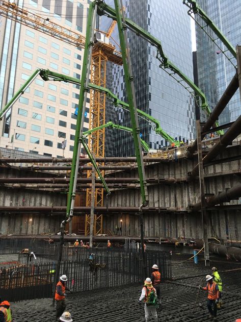 It Took 18 Hours to Pour the Foundation for San Francisco's Tallest Skyscraper | WIRED Foundation Building, Construction Pictures, Safety Campaign, Construction Photography, Civil Engineering Projects, Hole In The Ground, Engineering Quotes, Building Development, Building Foundation