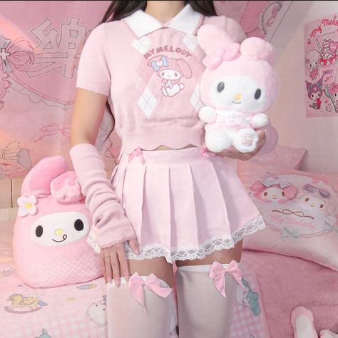 ♡cr:milkyfaeriee Casual Pastel Goth, Kawaii Fashion Outfits Casual, Sanrio Inspired Outfit, My Melody Outfit, Cute Pastel Outfits, Devil Inspired, Sanrio Outfits, Cute Kawaii Outfits, Fashion Outfits Casual