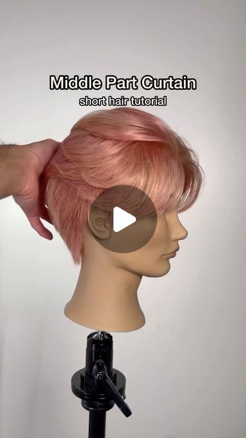 34K views · 2.2K likes | Hairbrained on Instagram: "Going with the Flow ✨ @myguiltycrown @ultabeauty Design Team Member  • Middle Part Flow haircut.  Cut this flowy short haircut with curtain bangs step-by-step.  I finished with @kenraprofessional Volume Mousse for the bounce and Texture Taffy for the edge.   Do you know someone who would wear this cut?   #haircut #haircuttutorial #middlepart #haircutting #hairtutorial #hairtutorials #hairvideos #haircutvideo #beautytutorial #howtocuthair #curtainbangs #shorthaircuts #crafthairdresser #hairbrained #hbloves" Middle Part Curtain Bangs Short Hair, Middle Part Flow Tutorial, Flow Middle Part, Curtain Short Hair, Middle Part Flow Haircut, Textured Middle Part, Short Haircut Back View, Middle Part Tutorial, Middle Part Short Hair