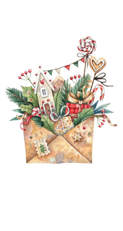 Christmas Illustration Design, Christmas Illustrations, Winter Illustration, Christmas Card Art, Winter Plants, Watercolor Christmas Cards, Christmas Card Crafts, Christmas Drawing, Christmas Card Design