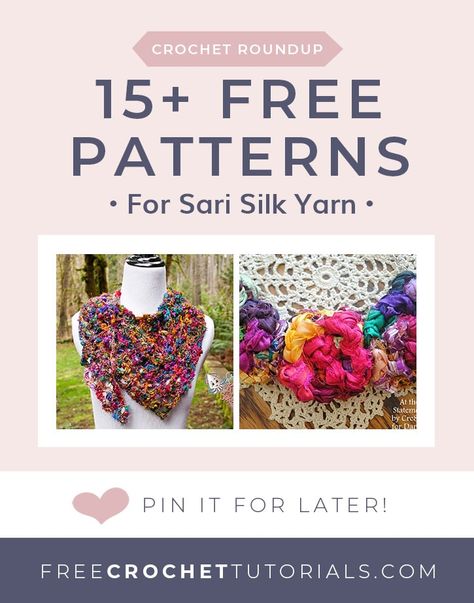 15 Free Crochet Patterns for Sari Silk Yarn #freepatterns #crochet #sarisilk via @freecrochettuts Silk Yarn Projects, Crochet Wind Spinner, Free Crochet Tutorials, Sari Silk Yarn, Recycled Sari Silk Yarn, How To Make You, Beginner Friendly Crochet, Yarn Shawl, Crochet Poncho Free Pattern