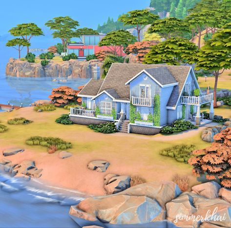 Sims 4 Ps4 House Ideas, Sims 4 Beach House, Sims 4 Ps4, Old Beach House, Legacy Challenge, Sims 4 Houses Layout, Houses By The Beach, Seaside House, Sims 4 House Plans