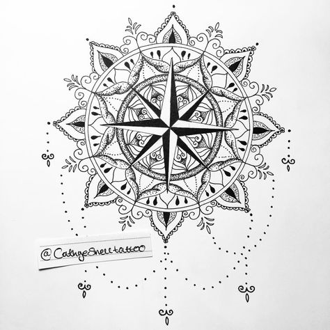 Compass tattoo mandala design that's available if anyone fancies it! :) email me Cathye.snell@yahoo.co.uk for this or a custom design … Sextant Tattoo, Mandala Compass Tattoo, Mandala Compass, Geometric Compass, Mandala Drawings, Ink Therapy, Compass Tattoo Design, Tattoo Mandala, Mandalas Painting