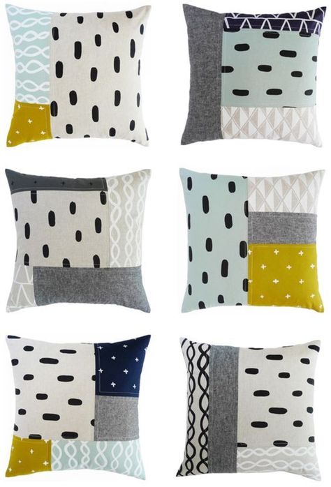 bunte geometrische Muster Patchwork Kissen selber nähen Quilted Pillows, Cushion Ideas, Sewing Cushions, Pillow Inspiration, Bantal Sofa, Patchwork Cushion, Patchwork Pillow, Pillow Ideas, Sewing Pillows