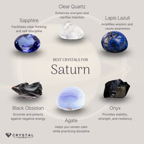 Explore the captivating collection of Saturn-inspired crystals, known for their grounding and stabilizing properties. This selection includes stones like smoky quartz and onyx, embodying Saturn's discipline and strength. Ideal for those seeking structure and perseverance, these crystals are perfect for meditation, personal reflection, or as elegant, symbolic decor. Their deep, earthy tones and robust energies offer a connection to Saturn's transformative power. What Color Is Saturn, Saturn Retrograde 2024, Saturn Spiritual Meaning, Saturn Witchcraft, Saturn Symbolism, Saturn Energy, Saturn Meaning Astrology, Saturn Astrology, Saturn Symbol