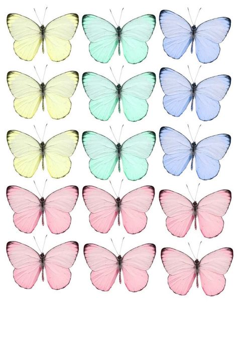 Butterflies To Print, Butterfly Cake Topper, Pastel Butterflies, Butterfly Art Print, Butterfly Template, Birthday Cake Topper Printable, Butterfly Printable, Butterfly Images, Butterfly Cakes