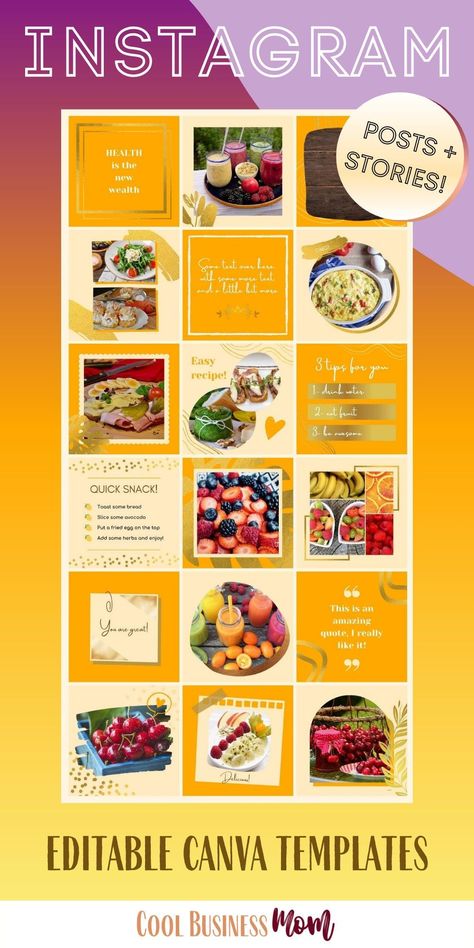 Orange Instagram template for Etsy sellers featuring bright colors and modern design. #EtsySellers #InstagramTemplate #OrangeTheme

Yellow Instagram grid template perfect for food businesses looking to attract customers with eye-catching visuals. #FoodBusiness #InstagramGrid #YellowTheme Instagram Grid Template, Grid Template, Template Food, Instagram Grid, Food Business, Social Media Design Inspiration, Template Instagram, Quick Snacks, Canva Design