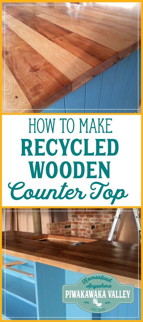 To save money building our house we built a recycled wooden countertop for our kitchen bench. These DIY instructions will show you how to make your own wooden counter. #diy #frugal #reno #kitchen Counter Diy, Money Building, Reno Kitchen, Wooden Countertops, Diy Kitchen Countertops, Kitchen Countertop Materials, Kitchen Bench, Wooden Counter, Diy Countertops