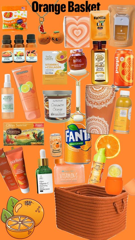 Orange Box Gift Ideas, Orange Gift Ideas, Orange Gift Basket, Orange Basket, Orange Stuff, Cute Christmas Ideas, Care Basket, Oranges Gift, Hydrating Face Mask