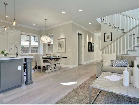 Wall color is BM Halo <3  Island color is Benjamin Moore Kendall Charcoal. Wall color is Halo. Grey Hardwood Floors, Transitional Living Room Design, Kendall Charcoal, Living Room Transitional, Transitional Decor Living Room, Living Room Images, Best Flooring, Transitional Living Rooms, Living Room Grey