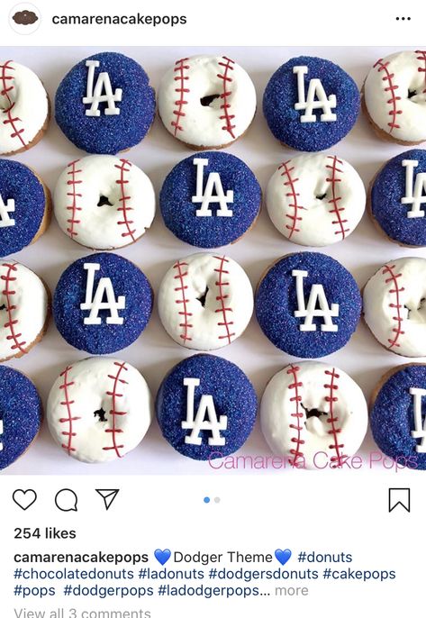 Dodgers Baseball Cake, Baseball Donut Ideas, Dodger Birthday Party, Dodgers Decorations, Dodger Birthday Party Ideas, Padres Birthday Party, La Dodgers Birthday Party, Dodger Party, Dodgers Birthday Party