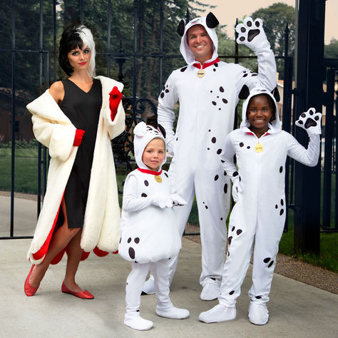 Check out https://www.pinterest.com/disneyfamily/disney-halloween/ for more Disney Family Halloween Costumes! #halloween #disneyfamily #UP #costume Disney Family Halloween Costumes, Dalmatian Dog Costume, 101 Dalmatians Costume, Dalmatian Halloween Costume, Dog Costumes For Kids, Dalmatian Halloween, Dalmatian Costume, Up Costume, Disney 101 Dalmatians