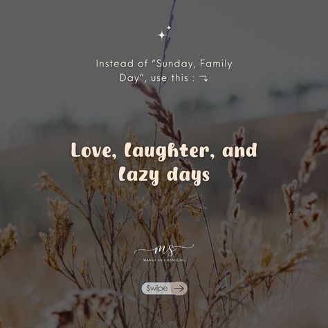 PART 42 — instead of “Sunday, Family Day ”, use these: 🥰 🏷️ #family #fam #sunday #caption #captionideas #notes #instagramtips #randomideas #fyp #margesn Sunday Family Day, Lazy Days, Family Day, Instagram Tips, Quick Saves