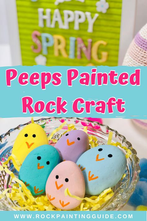 Cute and easy Easter crafts to try this Spring. Cute Peeps Bunny and Chick painted rocks are fun Spring crafts for kids.#eastercrafts #peeps #paintedrocks Diy Easter Painting, Painted Rocks For Easter, Easter Egg Painted Rocks, Easter Painted Rocks Easy, Easter Egg Rock Painting Ideas, Spring Painted Rocks Ideas, Painted Easter Rocks, Easter Rocks Painting Ideas, Spring Painted Rocks