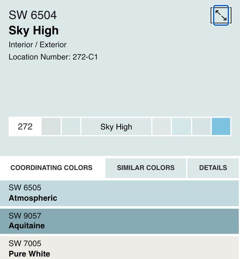 Sky High Sherwin Williams, Sherwin Williams Sky High, Sky High, Sherwin Williams, Coordinating Colors, Room Inspiration, Paint Colors, Interior And Exterior, Exterior