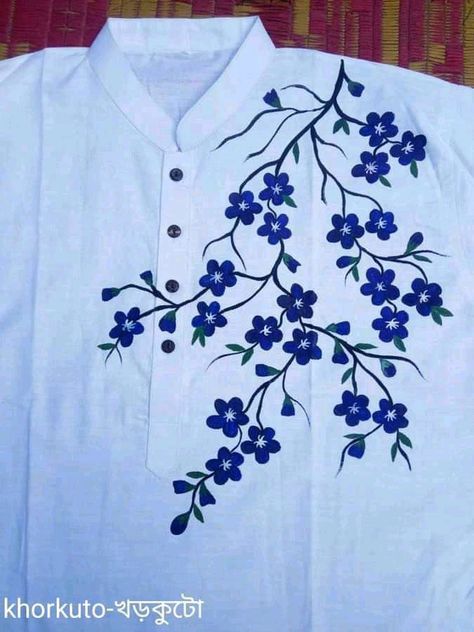 Painted Tops For Women, Hand Painting On Fabric Design Kurti, Fabric Painting Designs For Kurtis Neck, Fabric Painting On Clothes Kurti, Fabric Painting On Clothes T Shirts, Hand Embroidery Neck Designs For Kurtis, Fabric Painting Designs For Kurtis, Fabric Paint Shirt, Fabric Paint Diy