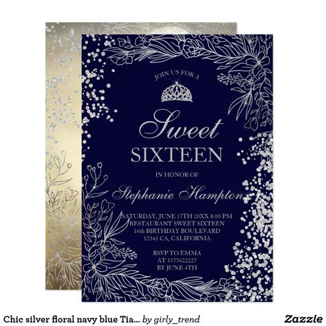 Blue Tiara, Foil Flowers, Invitations Quinceanera, Sweet Fifteen, Glitter Crown, Sweet Sixteen Invitations, Rose Gold Confetti, Photo Birthday, Sweet 16 Birthday Party