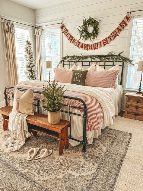 Holiday Bedroom, Winter Bedroom, Christmas Decorations Bedroom, Wall Sconces Bedroom, Christmas Room Decor, Christmas Bedroom, Country Bedroom, Farmhouse Bedroom Decor, Christmas Room