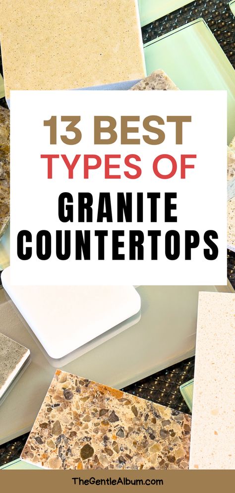 These are by far the best and most popular types of granite countertops for kitchen, bathroom, and patio. We give granite countertop ideas for different types of white granite, black granite, and brown granite countertops. See which one is right for your home now! Or save for later! Types Of Granite Countertops, Sensa Granite Countertops, Nevaska Granite Countertops, Moon White Granite, Kashmir White Granite, Cost Of Granite Countertops, White Granite Colors, Baltic Brown Granite, Giallo Ornamental Granite