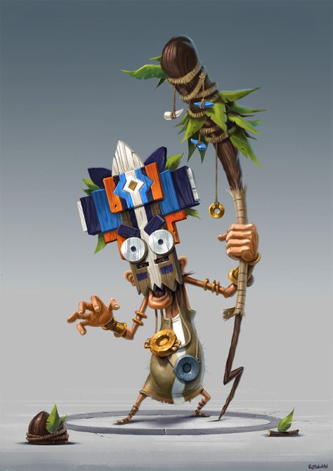 ArtStation - Shaman of the Sunken Temple, Krzysztof Roslan Sunken Temple, Tiki Art, Casual Art, Game Inspiration, Cartoon Character Design, 3d Characters, Character Design References, Illustration Character Design, Character Creation