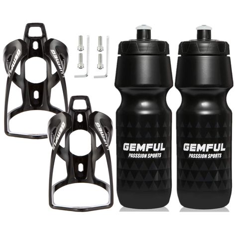 GEMFUL Bike Water Bottles with Bicycle Holder 2 Pack 24 oz Cycling Squeeze Sport Bottle Black Bicycle Holder, Bike Cup Holder, Cycling Water Bottle, Bike Water Bottle Holder, Bike Water Bottle, Pro Bike, Cycling Adventures, Bike Tools, Best Bike